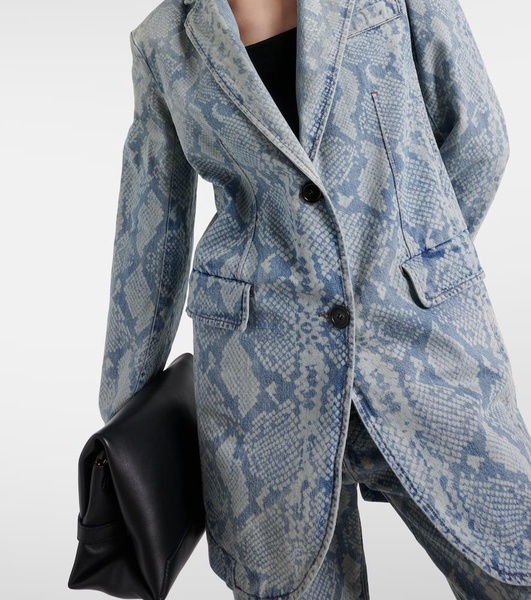 Snake-effect denim blazer