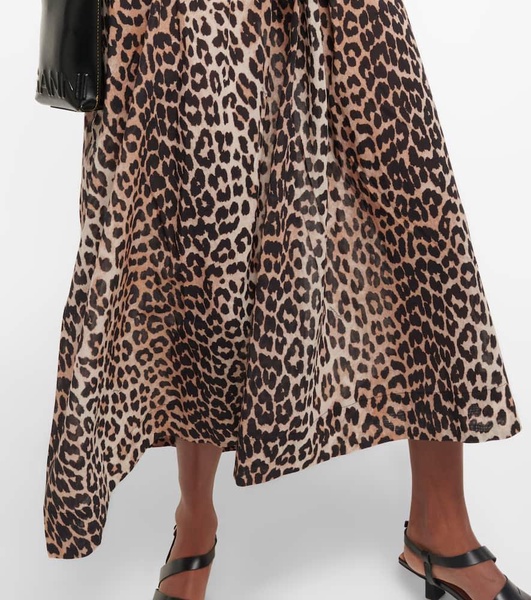 Leopard-print cotton midi dress