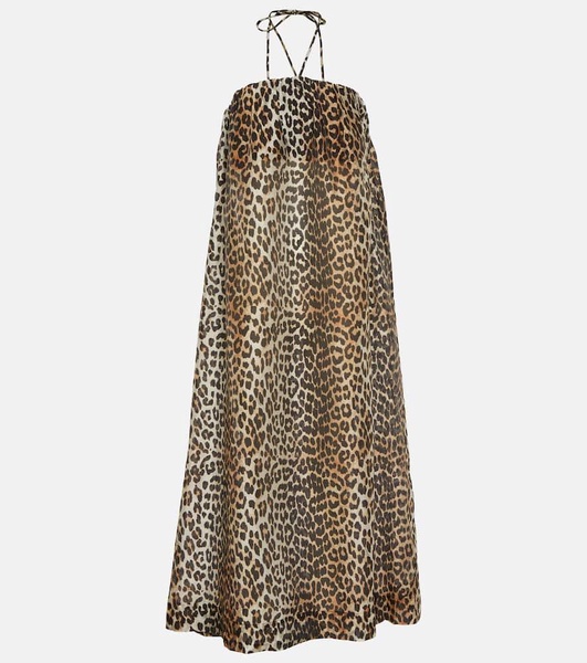 Leopard-print voile maxi dress