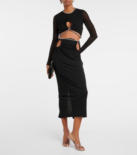 Cutout jersey midi skirt