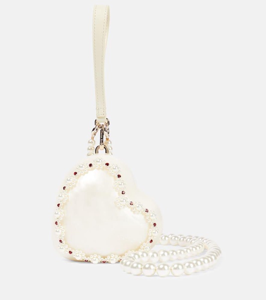 Heart faux pearl-embellished clutch