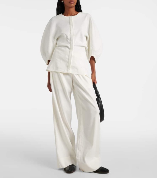 Linen-blend wide-leg pants