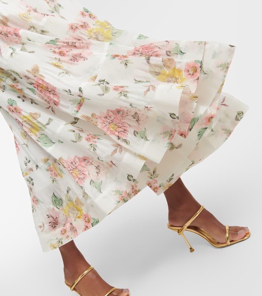 pleated floral-print midi skirt