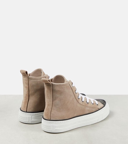 Monili-embellished high-top suede sneakers