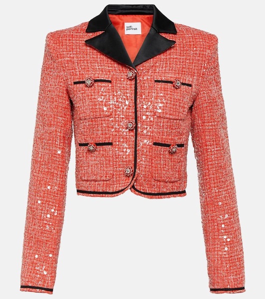 Cropped sequined bouclé jacket