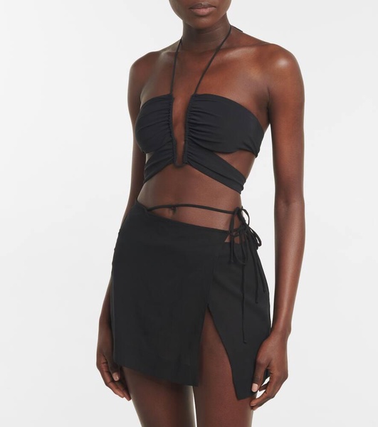 Asymmetric wrap miniskirt