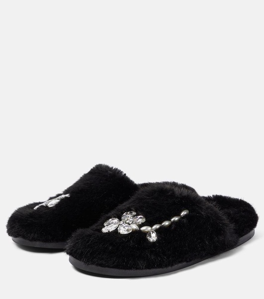 Embellished faux shearling slippers