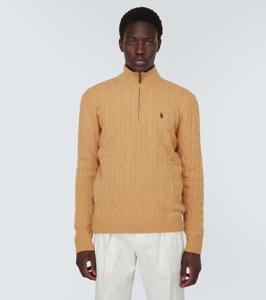 Cable-knit wool and cashmere half-zip sweater