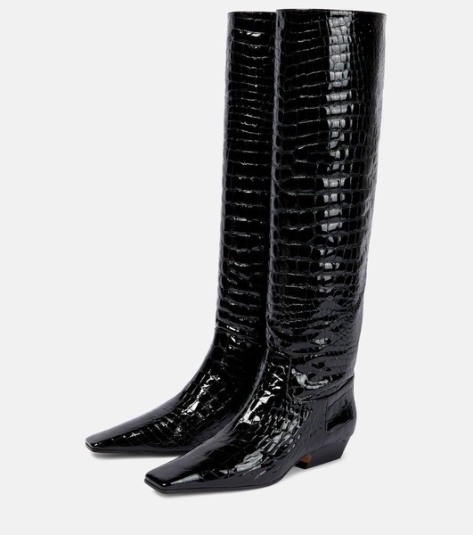 Croc-effect patent leather knee-high boots