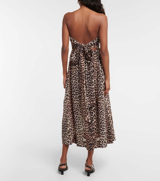 Leopard-print cotton midi dress