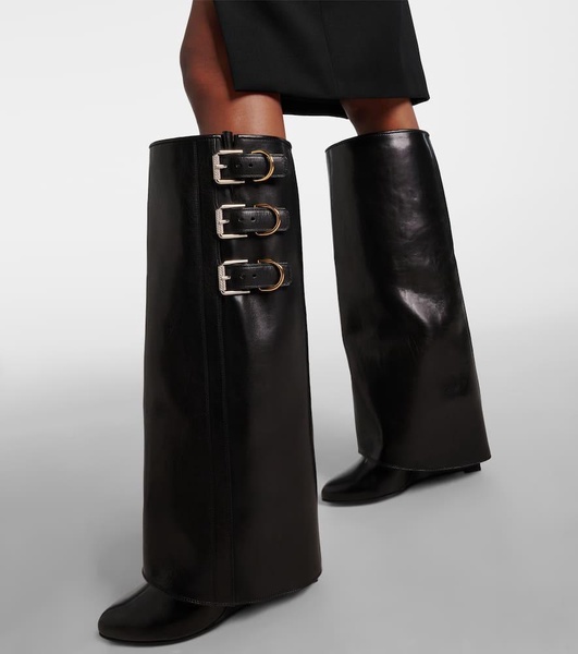 Shark Lock Buckles 90 leather knee-high boots