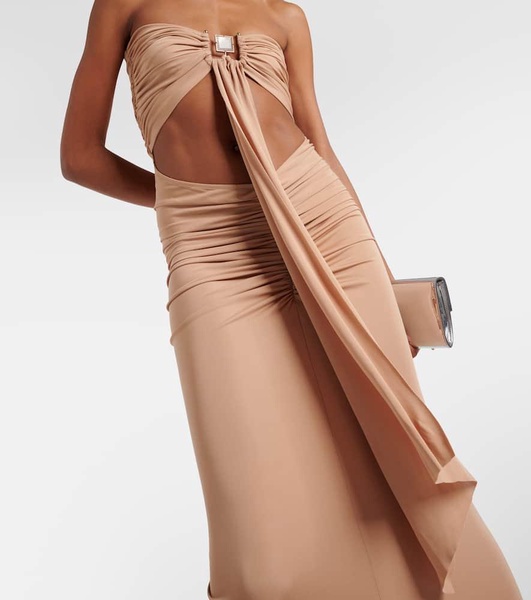 Ring-detail ruched cutout maxi dress