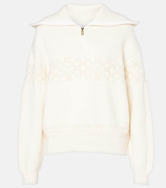 Elana jacquard wool-blend half-zip sweater