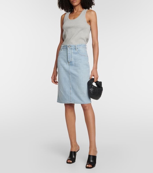 High-rise denim pencil skirt