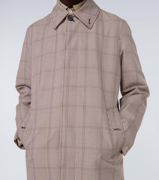 Prince of Wales checked trench coat