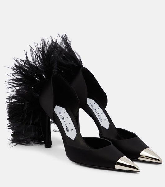 x Sergio Rossi Amazona feather-trimmed denim pumps