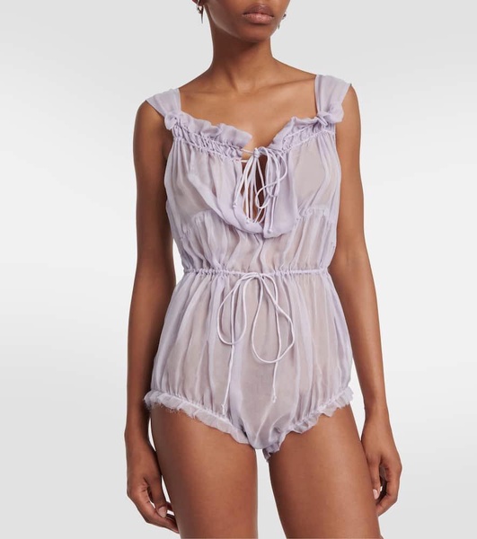 Frill-trimmed silk bodysuit