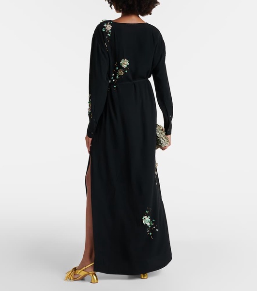 Embroidered crêpe satin gown