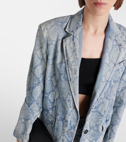 Snake-effect denim blazer