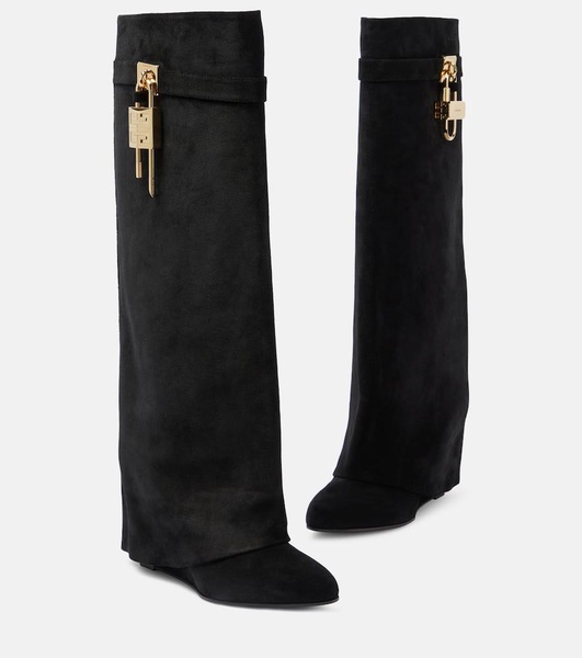 Shark Lock suede knee-high boots