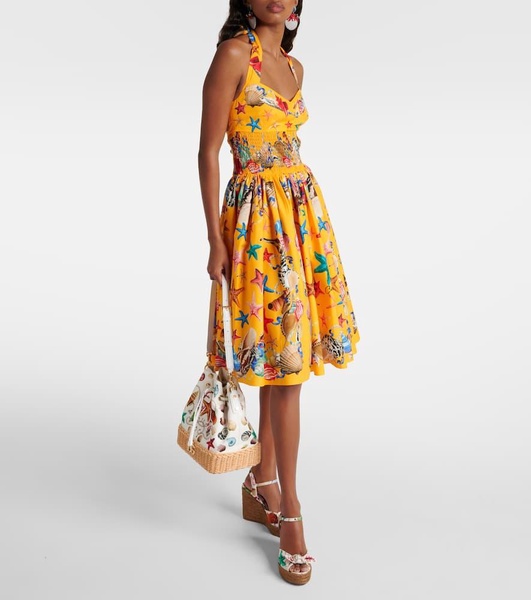 Capri printed shirred cotton midi dress