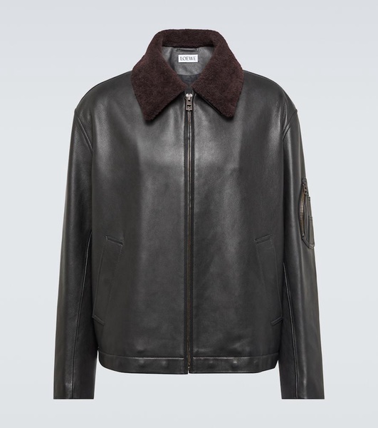 Leather bomber jacket