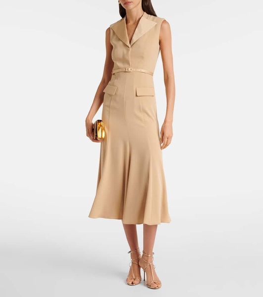 Belted crêpe satin midi dress