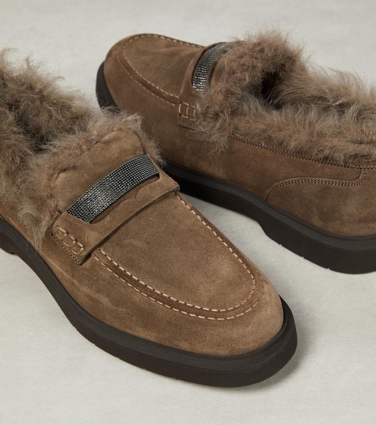 Shearling-trimmed suede loafers