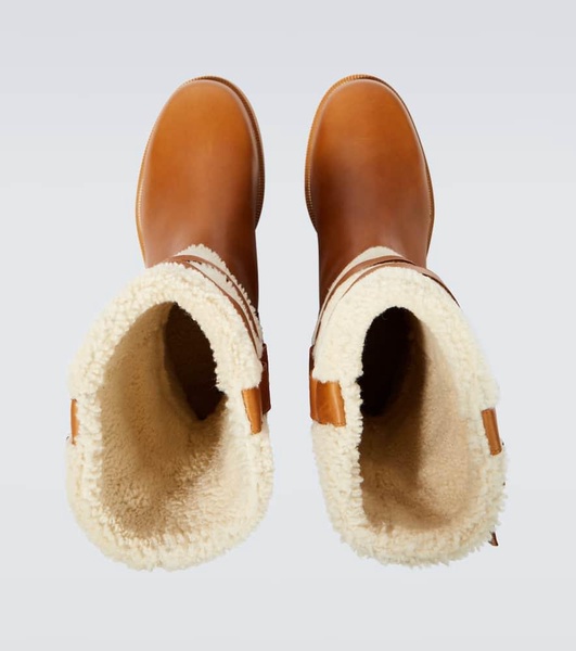 Shearling-trimmed leather boots