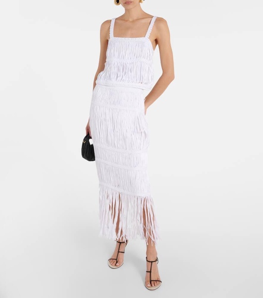 Yarra fringed cotton midi skirt