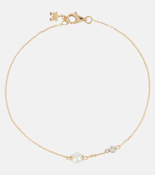 14kt gold chain bracelet with diamonds and pearls