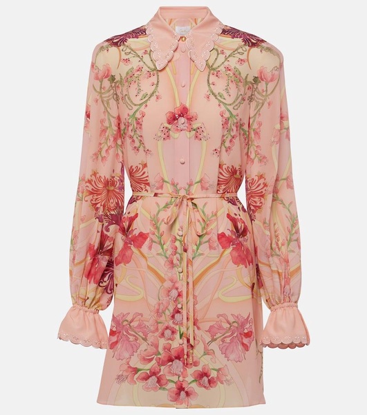 Embellished floral silk shirt dress