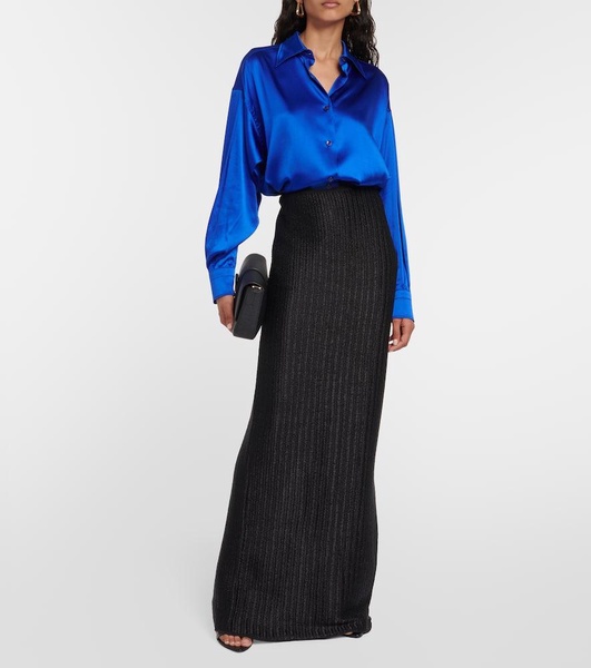 Mid-rise cotton-blend maxi skirt