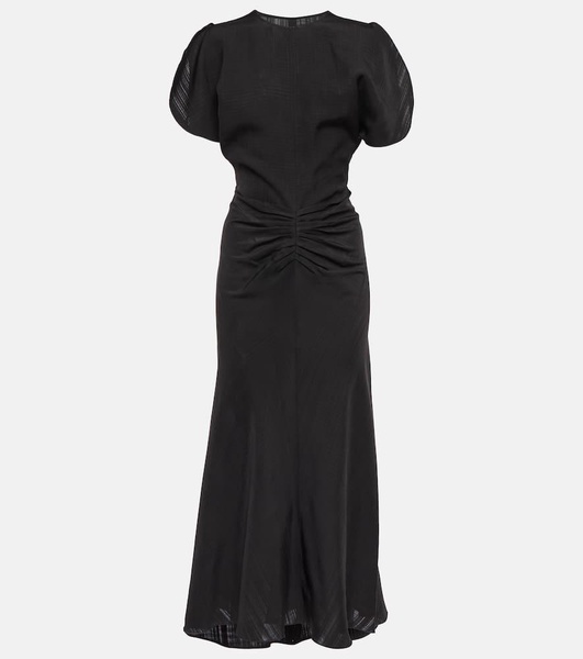 Gathered viscose midi dress