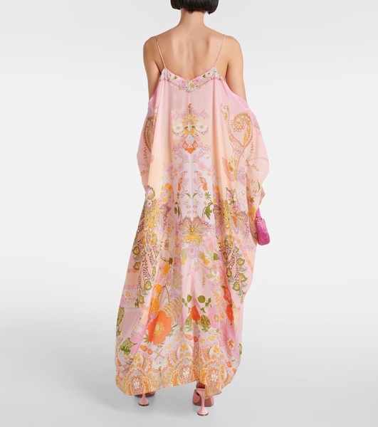 Printed embellished silk kaftan