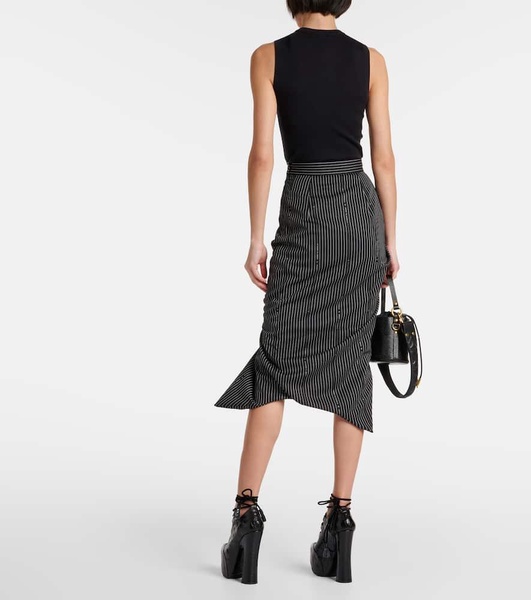 Pinstriped wool and cotton midi skirt