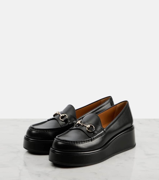 Horsebit leather wedge loafers