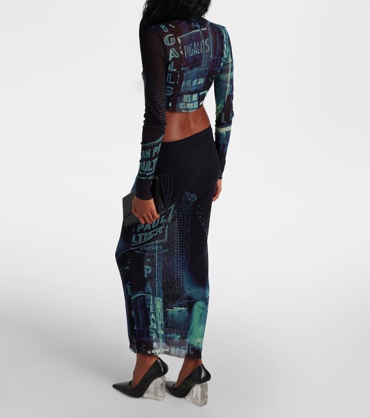 Printed mesh midi skirt