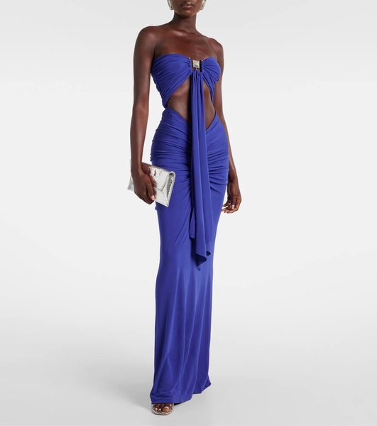 Embellished draped jersey gown