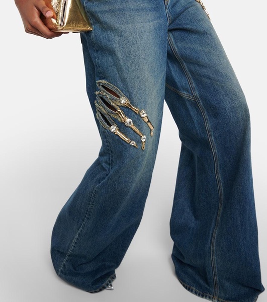 Claw embellished cutout jeans