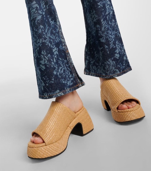 Butterfly raffia platform mules