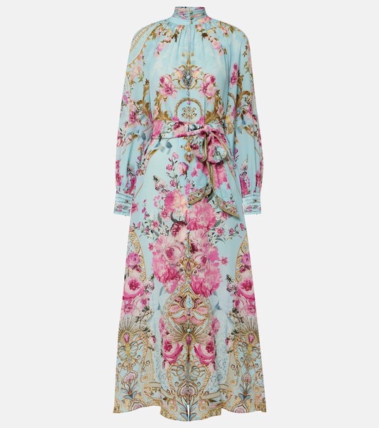 Embellished floral silk crêpe midi dress