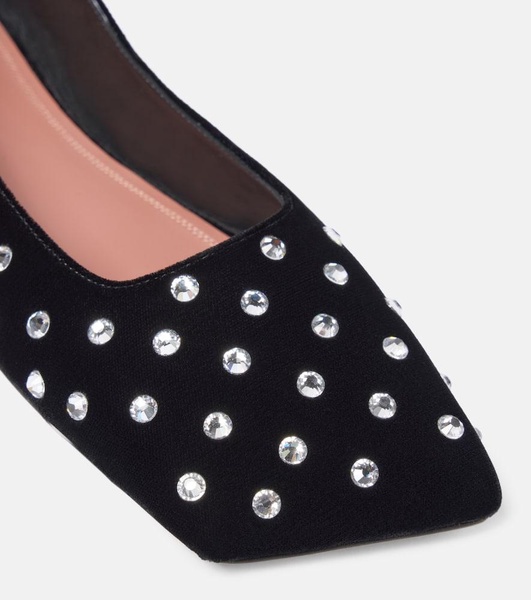 Ane Crystal lace-up velvet ballet flats