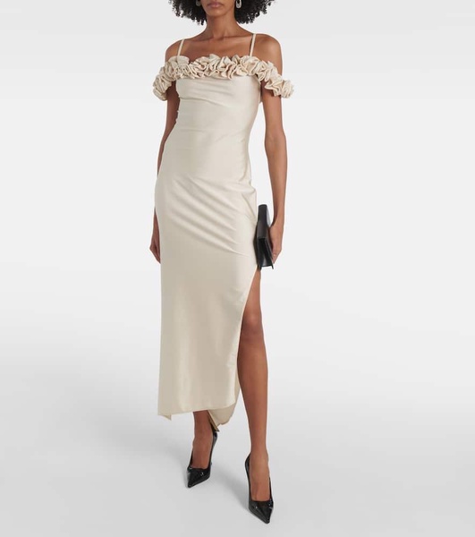 Floral-appliqué jersey gown