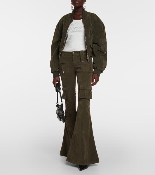 Low-rise velvet flared cargo pants