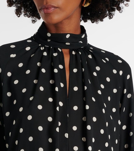 Polka-dot gathered midi dress