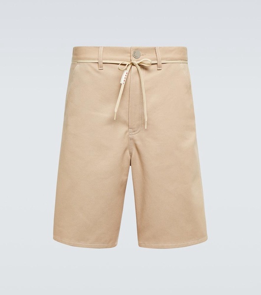 Leather-trimmed cotton shorts