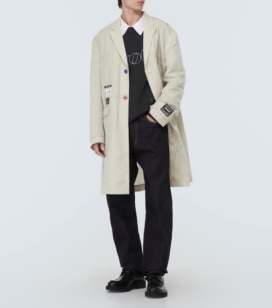 Appliqué pinstripe wool and linen coat