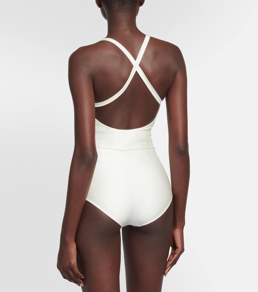 Shimmery stretch jersey swimsuit w/logo