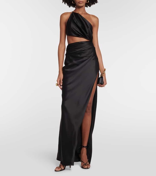 One-shoulder cutout silk gown